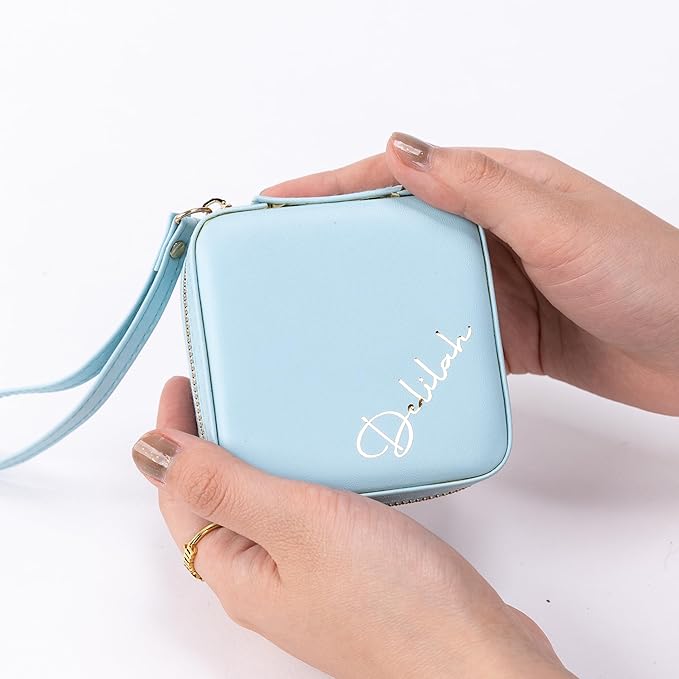 Angelina's Palace Personalized Jewelry Case with Name Engraved,Custom Leather Travel Jewelry Organizer Box for Rings,Earrings,Necklaces,Birthday Bridesmaid Gift For Women