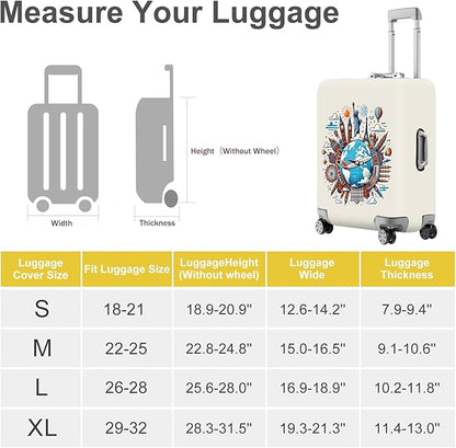 ANNA QUEEN Travel Around the World Luggage Cover, Colorful Landmark Suitcase Protector with Airplane & Globe Design, Stretchable, Washable Travel Sleeve for 28-30 Inch Luggage