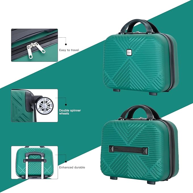 2 Piece Carry on Luggage Set, Airline Approved 20 Inch Luggage with Cosmetic Case Hard Shell Suitcase with Spinner Wheels, Dark Green