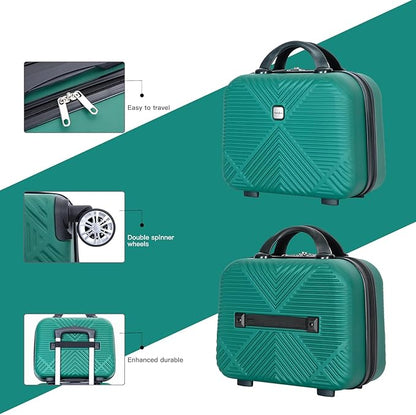 2 Piece Carry on Luggage Set, Airline Approved 20 Inch Luggage with Cosmetic Case HardShell Suitcase with Spinner Wheels, Lightweight Durable Hardside Suitcases Set, Dark Green
