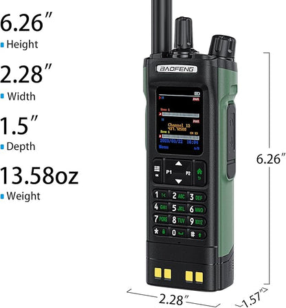 BAOFENG dm32, dmr Radio Handheld USB-C Charging GPS 10W walkie Talkie Long Range,Emergency Rescue & Outdoor Sports dm-32uv Radio (1 Pack Green+Back Clip)