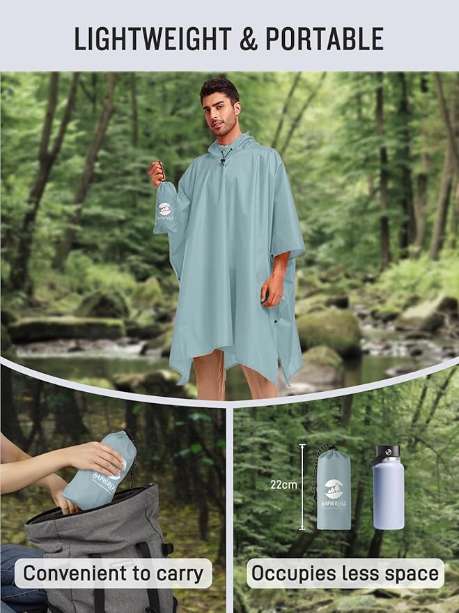 SaphiRose Hooded Rain Poncho Waterproof Raincoat Jacket for Men Women Adults