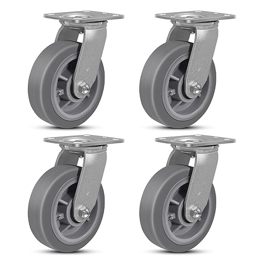 6"x2" Rubber Wheels (Flat Tread)- Heavy Duty Casters, Industrial Caster Wheels- Set of 4 with up to 4000 LB Capacity- Use for Dollies, Workbench(4 Swivel)