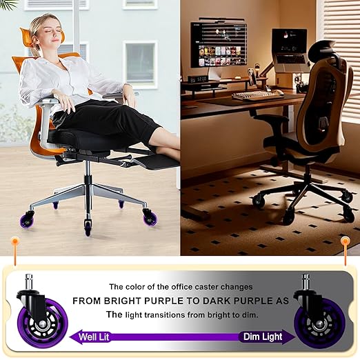 Office Chair Wheels for Casters Replacement - 3" Rubber Wheels for Computer Gaming Desk Caster Smooth & Safe Rolling for All Floors Including Hardwood and Carpet - Set of 5 - Purple