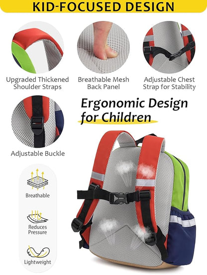 Kids Backpack for Boys Girls, Toddler Backpack for Preschool Kindergarten, 15inch Elementary School Bookbag with Reflective for Ages 6-8, Orange&Red