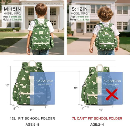 STEAMEDBUN Corduroy Kids Backpack for Girls and Boys 5-8: Boys Backpack for Elementary Kindergarten - 15 inch Cute Backpacks for Kids - Dinosaur
