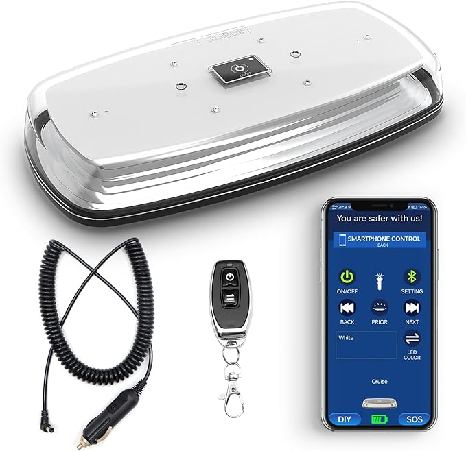 Agrieyes APP Control Mini Strobe Light Bar Rechargeable, Magnetic Amber/White LED Beacon Light, Wireless Emergency Light for Vehicles, Trucks, Tractor, Golf Cart