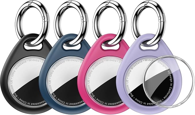 Waterproof Airtag Holder,4 Pack Airtag Keychain with Full Wrap Design,Airtags Case for Apple Airtag,Anti-Lost Air tag Accessories for GPS Item Finder Tracker,Bag,Key,Pet,Black/Blue/Pink/Purple