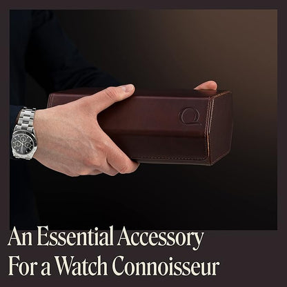 QWATCHBANDS Napa Leather Watch Case for Men - Watch Roll Storage Organizer & Watch Display - Six Slot Luxury Watch Box for Home or Travel - Mens 6 Watch Holder Case (Brown Tan)