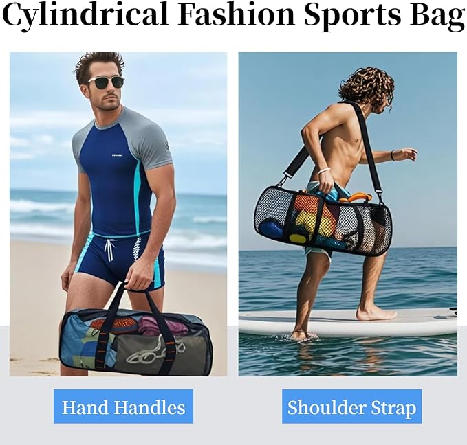 Diving Scuba Surfing Snorkeling Dive Mesh Beach Bag Duffle Bags with Zipper and Adjustable Shoulder Strap 43L and 113L Options for Travel Fitness Camping Swim Gym Gears Balls