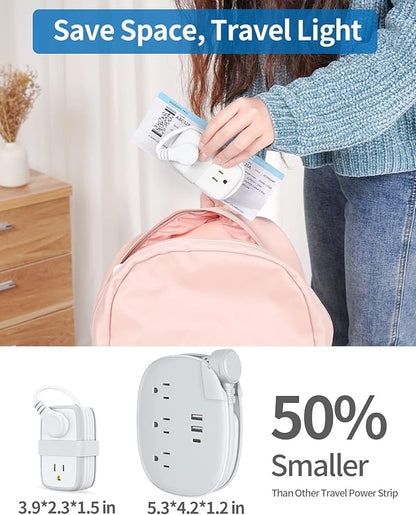 2 Pack Power Strip with USB C Ports, 4 Outlets 3 USB(1 USB-C), NTONPOWER Small Power Strip with 4ft Short Extension Cord Flat Plug, Compact Power Strip for Travel Hotel Cruise Essentials, White