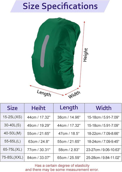 Waterproof Backpack Rain Cover - Non Slip Bag Cap with Vertical Reflector Strap Keep Drying Water Proof for Climbing - 65-75L - Dark Green - XL Size