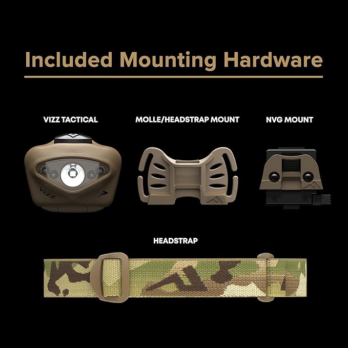 Princeton Tec Vizz Tactical MPLS LED Headlamp, Red/Green/Blue/Ir/White Bulb, 550 VIZZ-MPLS-MC