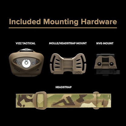 Princeton Tec Vizz Tactical MPLS LED Headlamp, Red/Green/Blue/Ir/White Bulb, 550 VIZZ-MPLS-MC