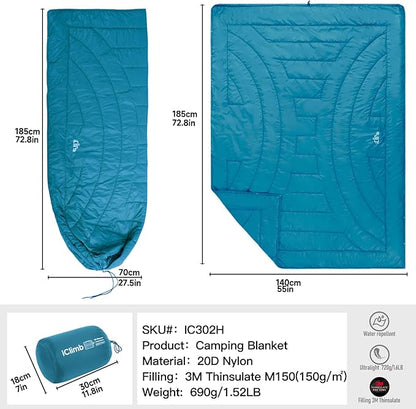 iClimb 3M Thinsulate Insulation Warm Camping Blanket Ultralight Compact