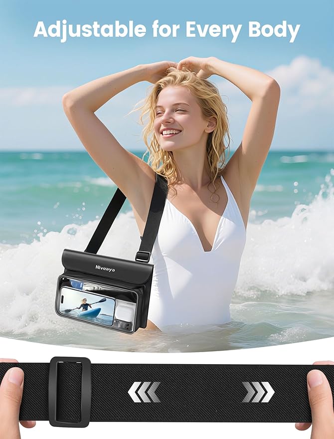 Niveaya IP68 Waterproof Fanny Pack - 2 Pack, Floating Dry Bag Pouch, Phone Waterproof Waist Pouch Dry Bag, Beach, Kayaking, Swimming, Boat Essentials, for iPhone 17/16/15/14/13/12 Pro Max up to 9.5"
