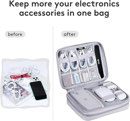 DDgro Cable Organizer Bag, Large Charger Cord Travel Case for Electronics & Tech Accessories (Large, Light Grey)