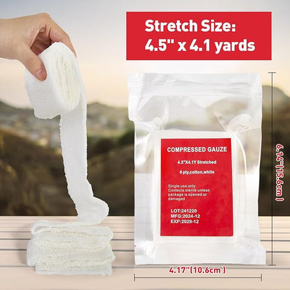 Quick Blood Clotting Emergency Gauze 3" x 145" (2 Pack)- Sterile Hemostatic Z-Folded Compressed Gauze 6-Ply (2 Pack) for First Aid, Combat, Survival, IFAK Trauma Kit Supplies Refill (STAMEN) ﻿