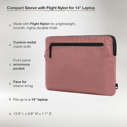 Incase Compact Laptop Sleeve with Flight Nylon - 14-inch MacBook/Laptop & iPad/Tablet Sleeve - Faux Fur Lining, Lightweight, Durable, Weather Resistant, Slip Pocket for Accessories - Aged Pink