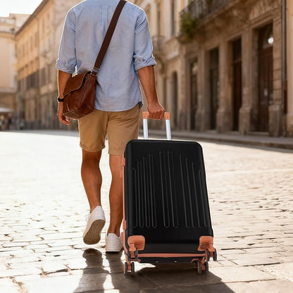 Karl home Carry On Luggage 22x14x9 Airline Approved, ABS Hardshell Suitcase with TSA Lock & Spinner Wheels, Durable Small Suitcase Rolling Luggage for Business Travel, Black & Brown