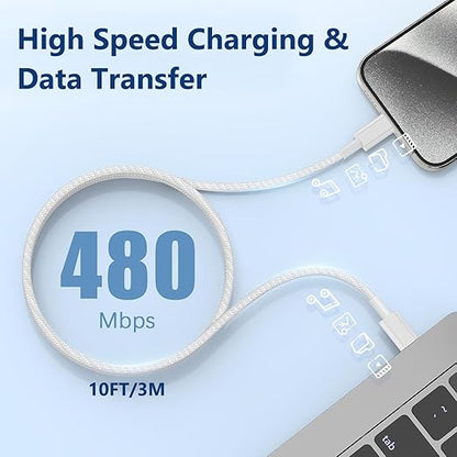 iPhone 16 15 Charger Fast Charging,2Pack 10FT Extra Long USB C to C Fast Charging Cord Woven Cable 20W USB C Charger Block for iPhone 16 Pro Max/16 Plus/iPhone 15/15 Pro Max/iPad Pro/Air/Mini/AirPods