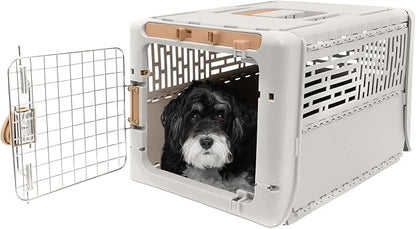 SportPet Designs Collapsible X-Small Pet Travel Carrier (Tan), Hard-Sided Kennel for Small Dogs, Puppies, Cats, Kittens, Animals up to 20lbs, Washable Home & Outdoor Pet Crate, 19.6"L x 13.5"W x 12"H