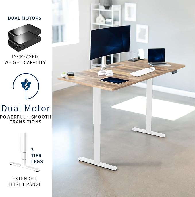 VIVO Electric 71 x 36 in Dual Motor Sit Stand Desk, Memory Height Adjustment, 2B Series, Reclaimed Wood Top White Frame, DESK-KIT-2W7P-36