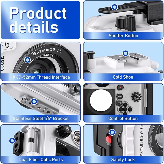 Sea frogs Camera Housing Compatible with Olympus TG6,Waterproof IPX8 Rated, 60m/197ft Depth Protection Underwater Camera Case, White