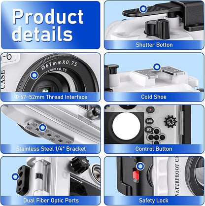 Sea frogs Camera Housing Compatible with Olympus TG6,Waterproof IPX8 Rated, 60m/197ft Depth Protection Underwater Camera Case, White