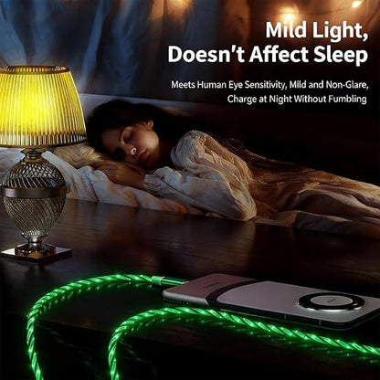 USB Cable PD Fast Charger Lighted Up (USB C TO C Starry Green)Mobile phone data cable, charging cable, supports data transfer, 39-inch, TPE material, compatible with almost all Type-C devices