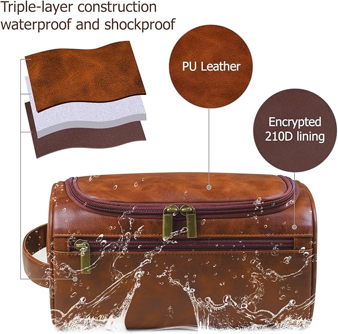 Personalized Leather Toiletry Bag, Name and Text Engravable, Men's Toiletry Bag Gift, Men's Leather Travel Toiletry Bags, Ideal Anniversary and Father's Day Gift for Husband, Dad, Grandpa