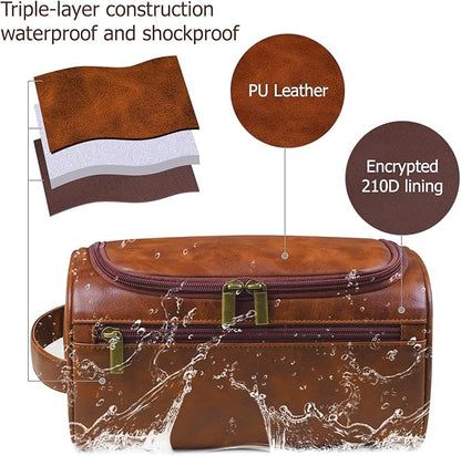 Personalized Leather Toiletry Bag, Name and Text Engravable, Men's Toiletry Bag Gift, Men's Leather Travel Toiletry Bags, Ideal Anniversary and Father's Day Gift for Husband, Dad, Grandpa