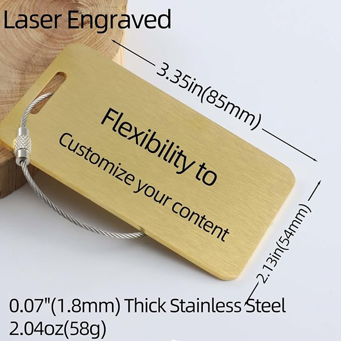 Sturdy and Durable Personalized Luggage Tags for Suitcases,Cruise Essentials Travel Tags for Luggage,Travel Bag Labels,Heavy-Duty Stainless Steel Gold Rectangular Vertical Suitcases Tags