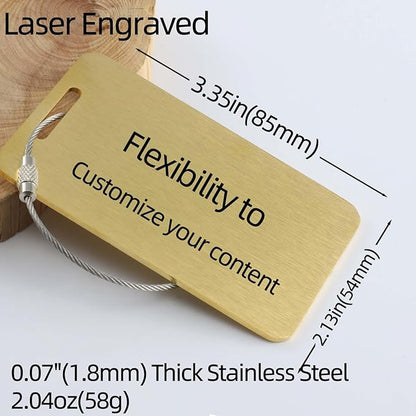 Sturdy and Durable Personalized Luggage Tags for Suitcases,Cruise Essentials Travel Tags for Luggage,Travel Bag Labels,Heavy-Duty Stainless Steel Gold Rectangular Vertical Suitcases no icon