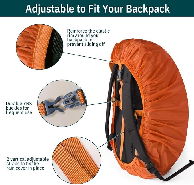Unigear Backpack Rain Cover Waterproof Rating 5000mm Ultraportable and Durable with 2 Anti-Slip Buckle Strap, Integrated Carry Pouch Design (Orange, X-Large)
