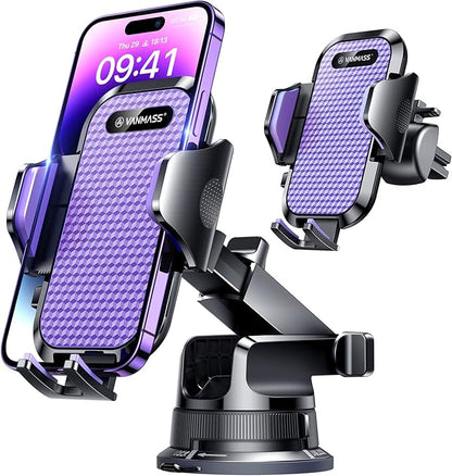 [Pro Version] VANMASS Universal Car Phone Mount [Super Suction Cup] Dashboard Phone Holder, Handsfree Windshield Dash Vent Phone Holder Car, Compatible for iPhone 17 16 15 14 Samsung LG & Truck,Purple