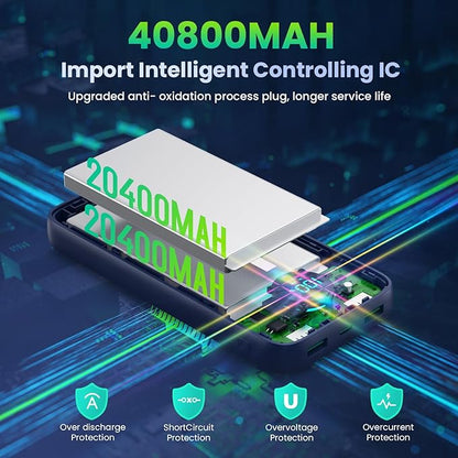 Portable Charger 40,800mAh Power Bank,25W PD QC 4.0 Fast Charging Portable Phone Charger with Built-in Cables,LCD Display USB C Travel Essentials Battery Pack for iPhone 17/16/15/14,Android Samsung