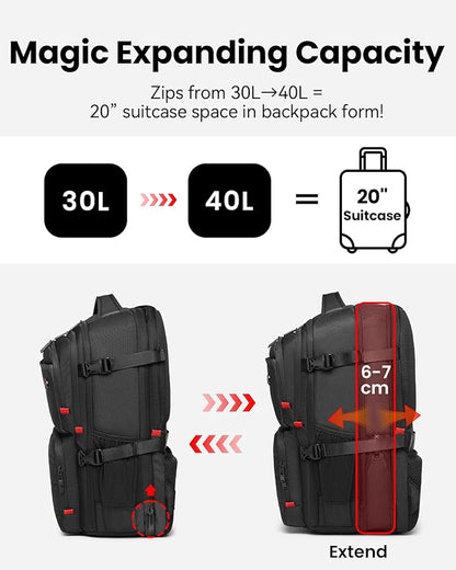 CROSSGEAR Travel Backpack, 30-40L Expandable, 17.3 Inch Large Travel Laptop Backpack, TSA-Friendly Carry On Luggage Airline Approved, Multi-Pocket, Water Resistant Casual Daypack for Men