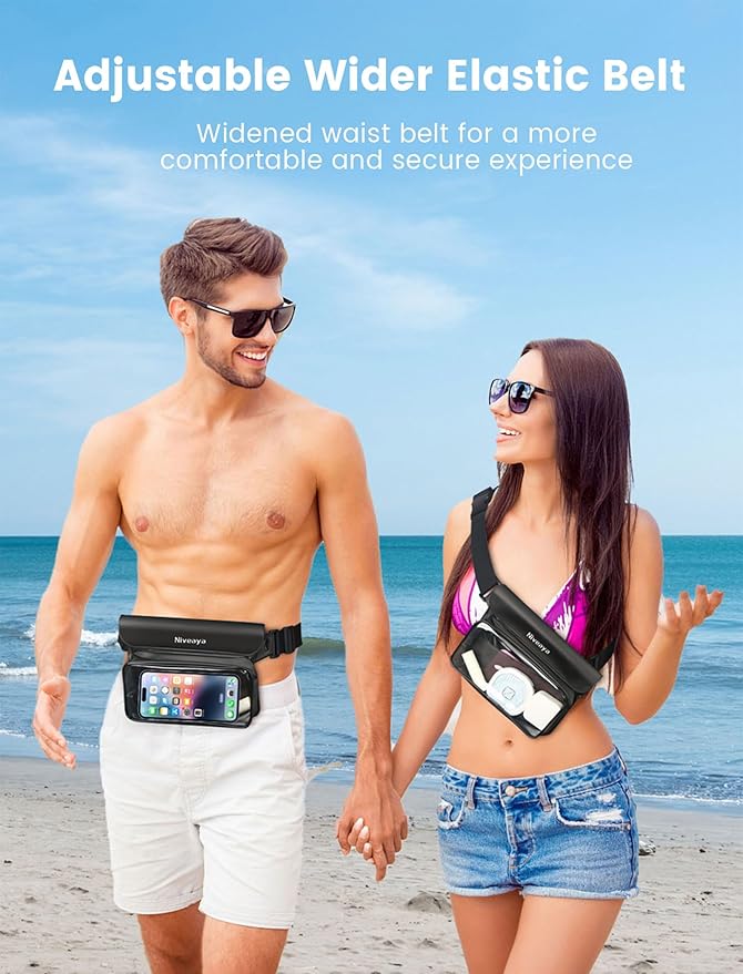Niveaya IP68 Waterproof Fanny Pack - 2 Pack, Floating Dry Bag Pouch, Phone Waterproof Waist Pouch Dry Bag, Beach, Kayaking, Swimming, Boat Essentials, for iPhone 17/16/15/14/13/12 Pro Max up to 9.5"