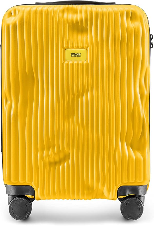 CRASH BAGGAGE Stripe Suitcase | Yellow | 36L | 100% Polycarbonate, TSA-Approved Lock, 360° Spinning Wheels