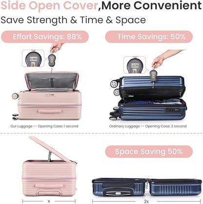 Merax Luggage Sets 3 Piece,Front Open PC Hardshell Expandable Carry on Suitcase with Spinner Wheels and TSA Lock,Lightweight 20in/24in/28in Luggage,Pink-1