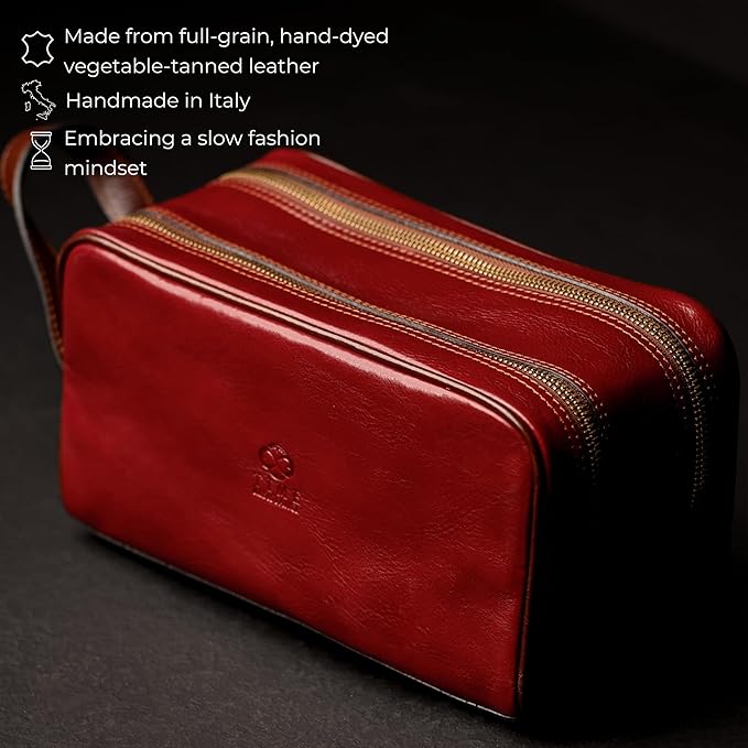 Time Resistance Leather Cosmetic Bag Toiletry Italian Classy Dopp Kit