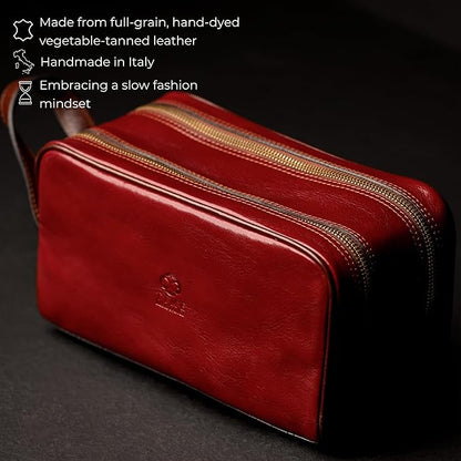 Time Resistance Leather Cosmetic Bag Toiletry Italian Classy Dopp Kit