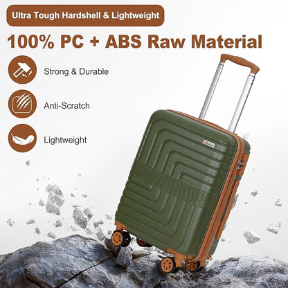 Romswi 22x14x9 Airline Approved 21in Carry On Luggage,Expandable Carry On Hardshell Suitcase for 20% More Space, Lightweight Hardside CarryOn withYKK Zipper,Scratch-Resistant Olive Green