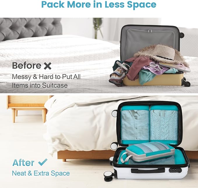 Cambond Mesh Compression Packing Cubes Travel - 4 Set See Through Packing Cubes for Travel Women, Lightweight Expandable Organizer Essentials Bags Compression Cubes for Packing, Lake Blue