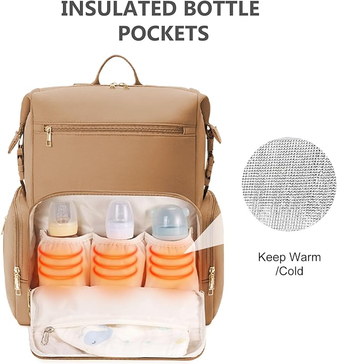 CEI-CEI Neoprene Diaper bag Backpack Waterproof Baby Changing Bags for Mom and Dad with Changing Pad Large Travel Maternity Tote with Insulated Pockets and Organised Compartments (Oat)