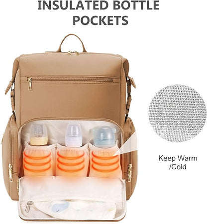CEI-CEI Neoprene Diaper bag Backpack Waterproof Baby Changing Bags for Mom and Dad with Changing Pad Large Travel Maternity Tote with Insulated Pockets and Organised Compartments (Oat)