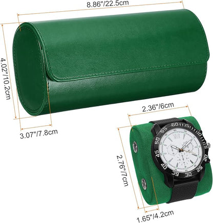 HARFINGTON Watch Roll Travel Case 3 Slot Portable Leather Watch Case for Men and Women, Watches Storage Organizer with Removable Pillows for Traveling, Display, Home Storage, Green
