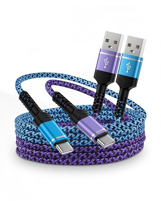 2-Pack USB A to USB C Cable, 6FT Fast Charging Nylon Braided Charger Cord, Type C Charger Cable for iPhone 17/17Pro/Air/16e/16/16Pro/15/15Pro, Samsung Galaxy S25/S24/S23/S22, Google Pixel 10/9/8 Pro