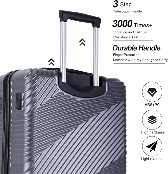 Luggage Sets Wear-Resistance Hardside Lightweight Suitcase Double Spinner Wheels, TSA Lock,Two Hooks, Scratch-resistant Carry-on,3 Piece Set(20inch 24inch 28inch) (Gray)